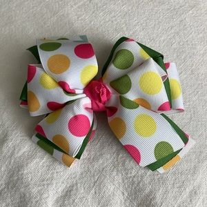 BOGO 🥳 Polka dot little girl hair bow green white barrette toddler fall spring